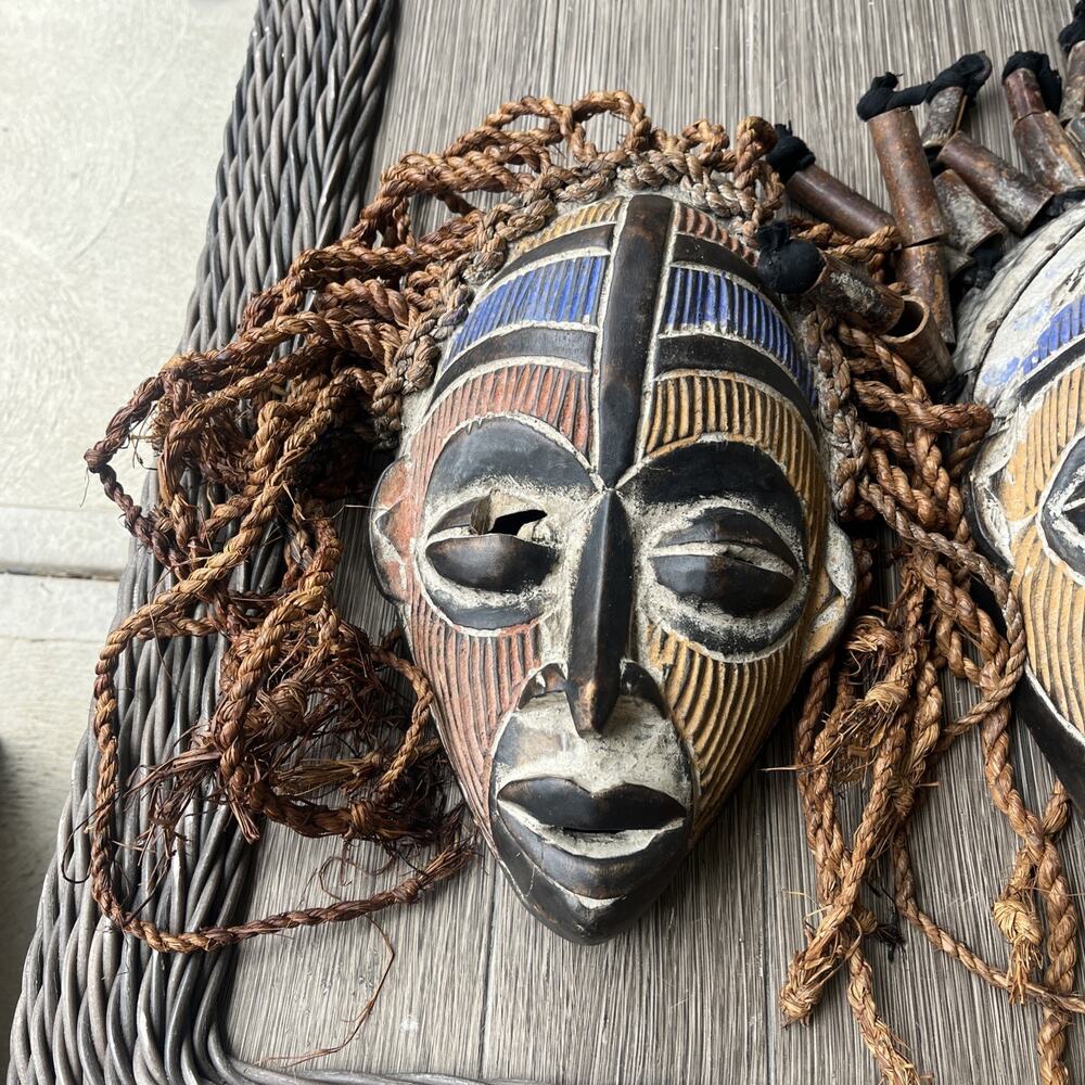 (2) Multicolor African Chokwe Legacy Tribal Mask Vintage - Picture 2 of 15